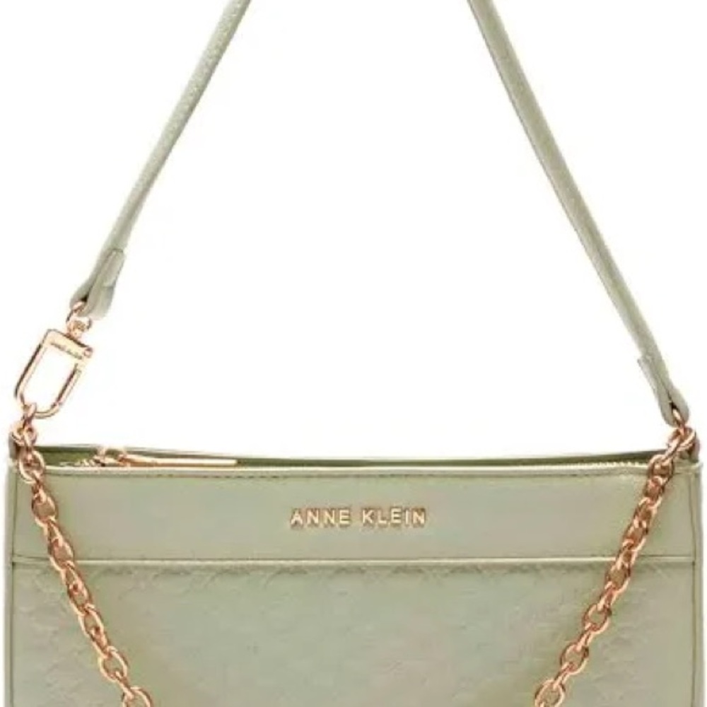 Anne Klein Green Fig Shoulder Bag with Chain Straps and Flap Closure